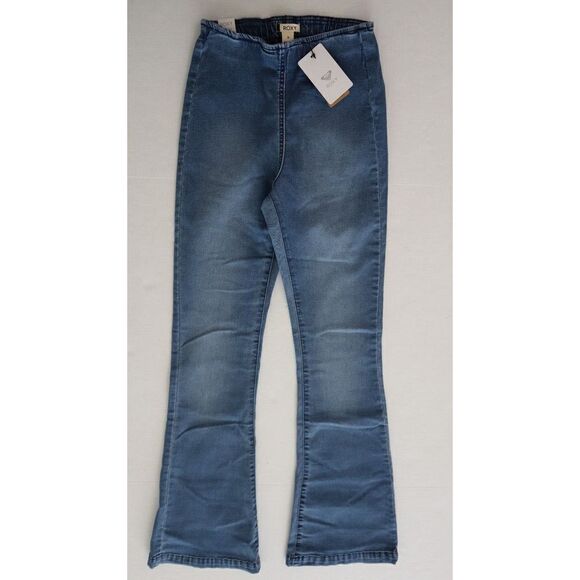 Roxy ERJDP03245 Womens Sz 26 Med Blue Slim Bootcut Wild Blossom Flared Jeans $65 - Picture 1 of 8